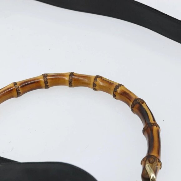 GUCCI Bamboo Shoulder Bag Leather Black Gold 001 3166 Auth 150409 - Picture 10 of 16